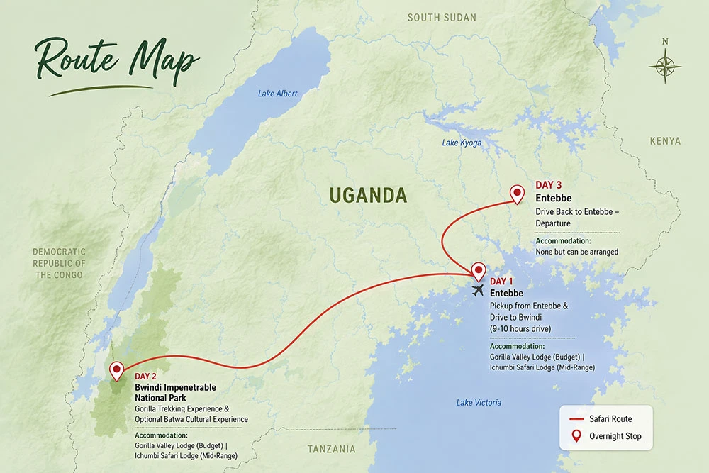 3-Day-Gorilla-Trekking-in-Uganda-Route-Map