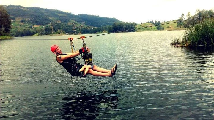 Zip Lining Over The Water on Lake Bunyonyi